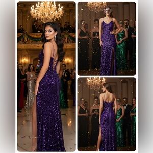 Mardi Gras Purple Sequin Gown Prom Dress Lace Up Corset Small